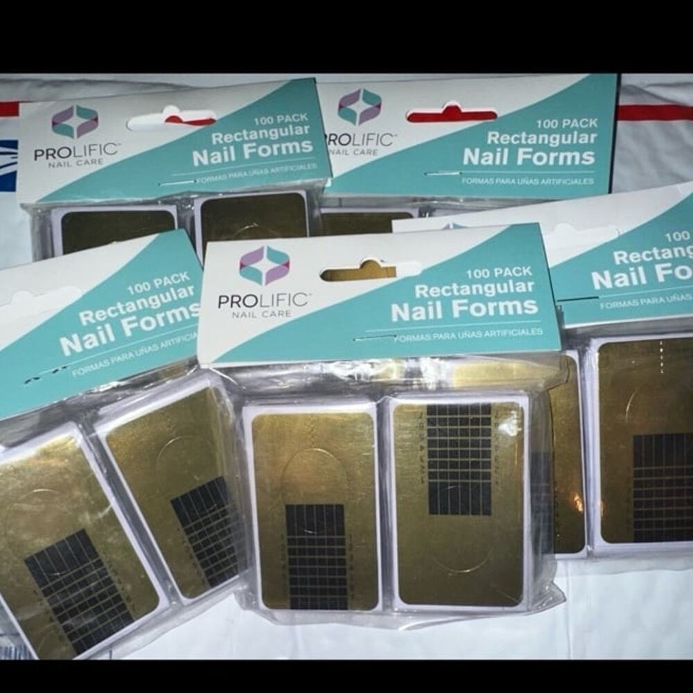 Prolific Nail Care 500 Count Rectangular‎ Nail Forms Gold Bulk 5 Packs of 100